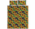 Purple Trippy Sunflower Pattern Print Quilt Bed Set