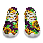 Purple Trippy Sunflower Pattern Print Sport Shoes GearFrost