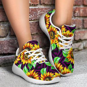 Purple Trippy Sunflower Pattern Print Sport Shoes GearFrost