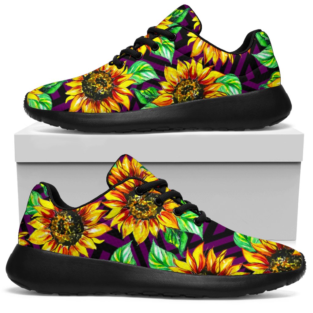 Purple Trippy Sunflower Pattern Print Sport Shoes GearFrost