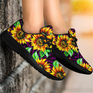 Purple Trippy Sunflower Pattern Print Sport Shoes GearFrost