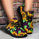 Purple Trippy Sunflower Pattern Print Sport Shoes GearFrost