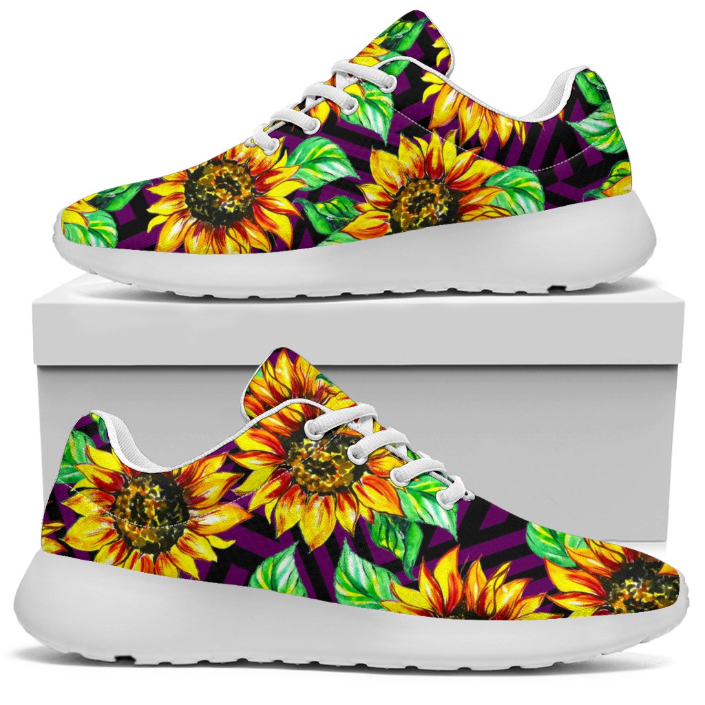 Purple Trippy Sunflower Pattern Print Sport Shoes GearFrost