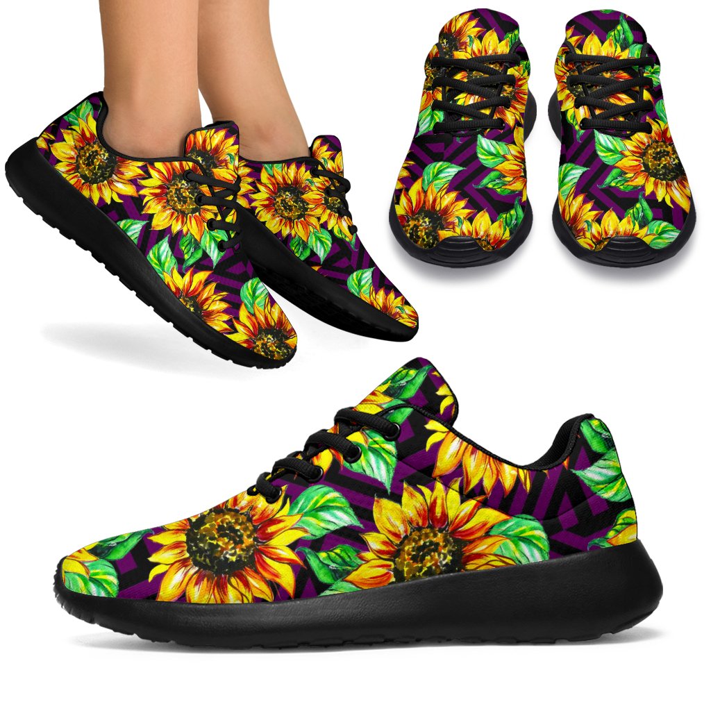 Purple Trippy Sunflower Pattern Print Sport Shoes GearFrost