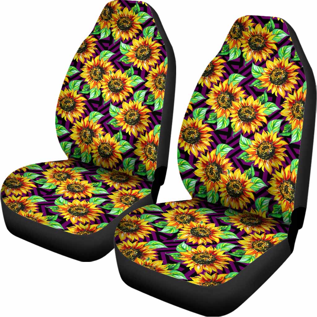 Purple Trippy Sunflower Pattern Print Universal Fit Car Seat Covers