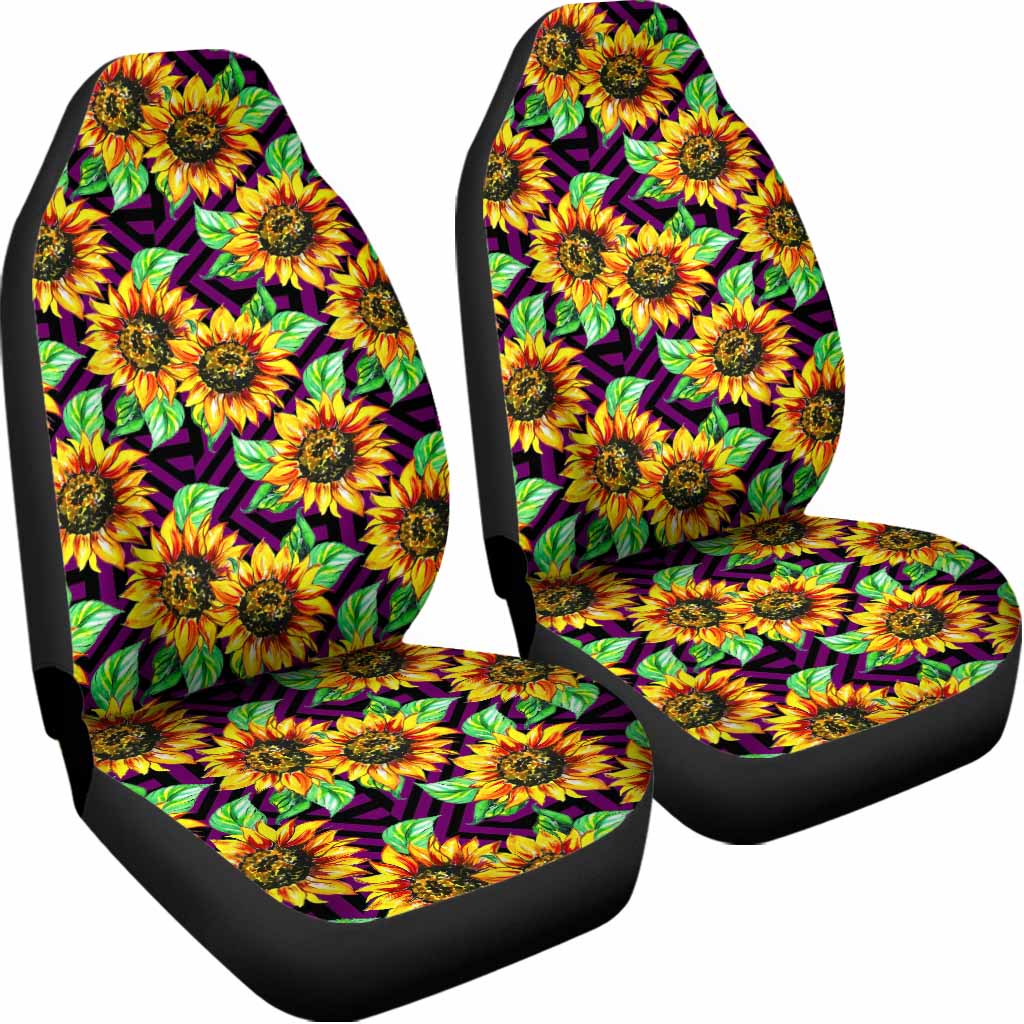 Purple Trippy Sunflower Pattern Print Universal Fit Car Seat Covers