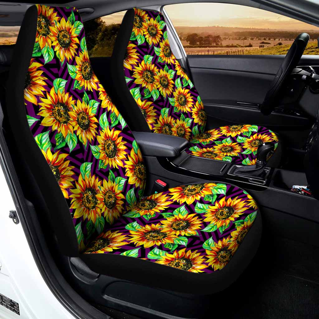 Purple Trippy Sunflower Pattern Print Universal Fit Car Seat Covers