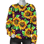 Purple Trippy Sunflower Pattern Print Women's Crewneck Sweatshirt GearFrost