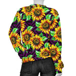 Purple Trippy Sunflower Pattern Print Women's Crewneck Sweatshirt GearFrost