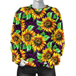 Purple Trippy Sunflower Pattern Print Women's Crewneck Sweatshirt GearFrost