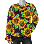 Purple Trippy Sunflower Pattern Print Women's Crewneck Sweatshirt GearFrost
