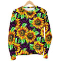 Purple Trippy Sunflower Pattern Print Women's Crewneck Sweatshirt