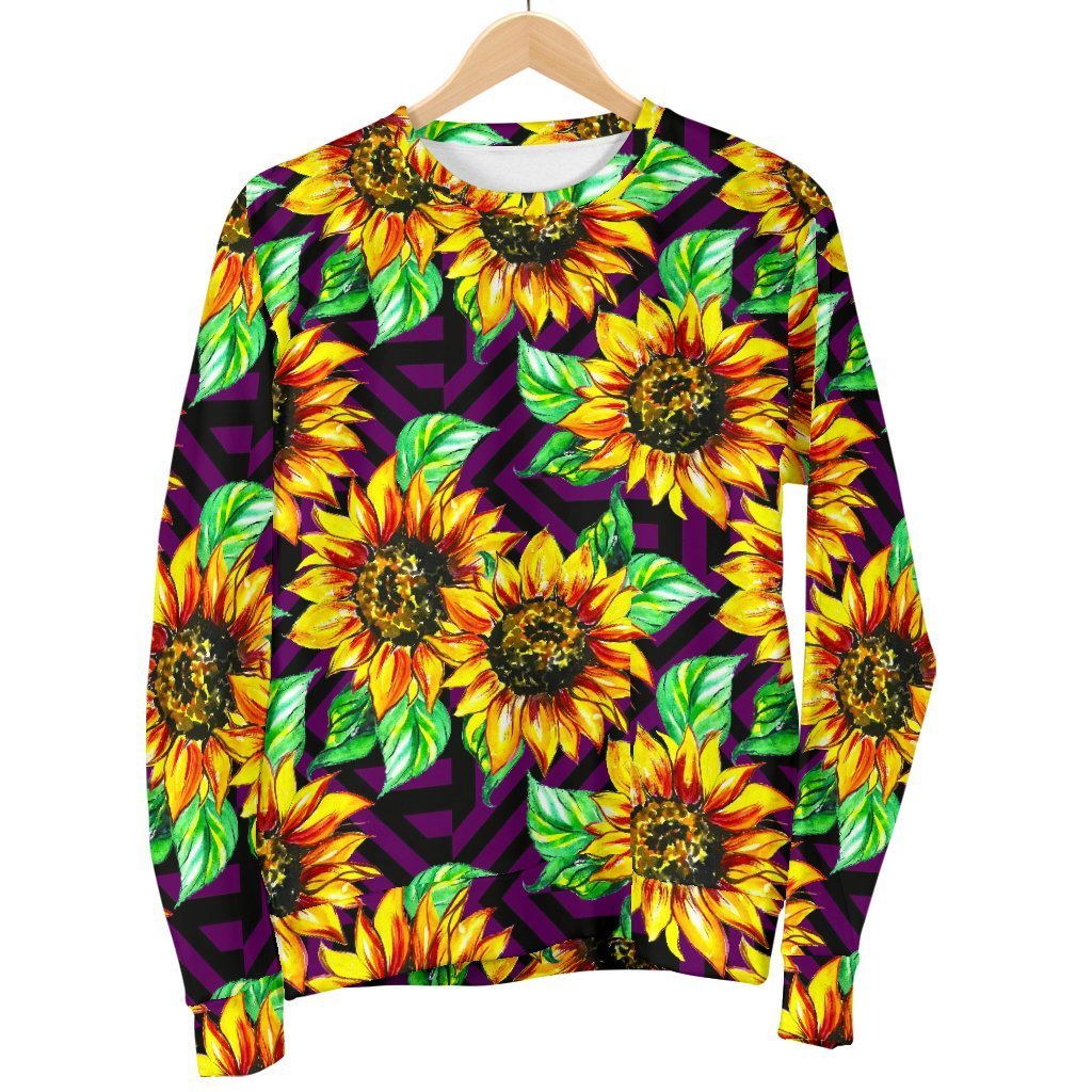 Purple Trippy Sunflower Pattern Print Women's Crewneck Sweatshirt GearFrost
