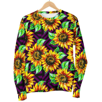 Purple Trippy Sunflower Pattern Print Women's Crewneck Sweatshirt GearFrost