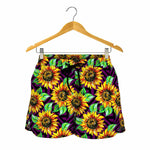 Purple Trippy Sunflower Pattern Print Women's Shorts