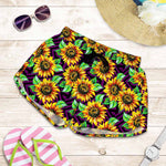 Purple Trippy Sunflower Pattern Print Women's Shorts