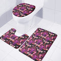 Purple Tropical Elephant Pattern Print 3 Piece Bath Mat Set