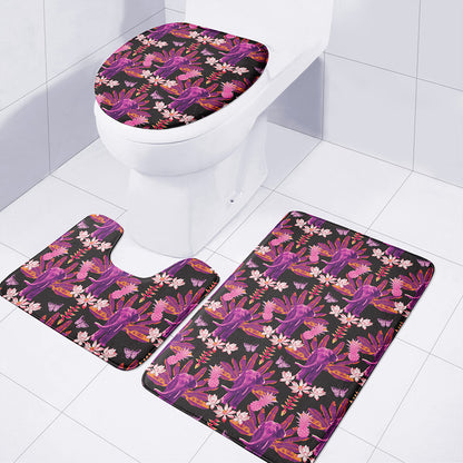 Purple Tropical Elephant Pattern Print 3 Piece Bath Mat Set