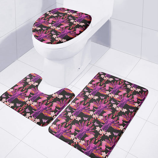 Purple Tropical Elephant Pattern Print 3 Piece Bath Mat Set