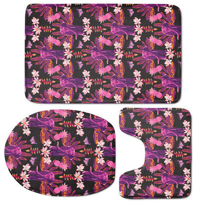 Purple Tropical Elephant Pattern Print 3 Piece Bath Mat Set