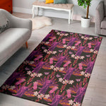 Purple Tropical Elephant Pattern Print Area Rug
