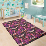 Purple Tropical Elephant Pattern Print Area Rug