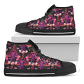 Purple Tropical Elephant Pattern Print Black High Top Sneakers