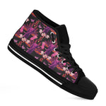 Purple Tropical Elephant Pattern Print Black High Top Shoes