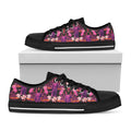 Purple Tropical Elephant Pattern Print Black Low Top Sneakers
