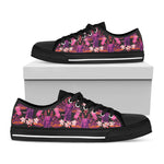 Purple Tropical Elephant Pattern Print Black Low Top Shoes