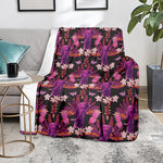 Purple Tropical Elephant Pattern Print Blanket