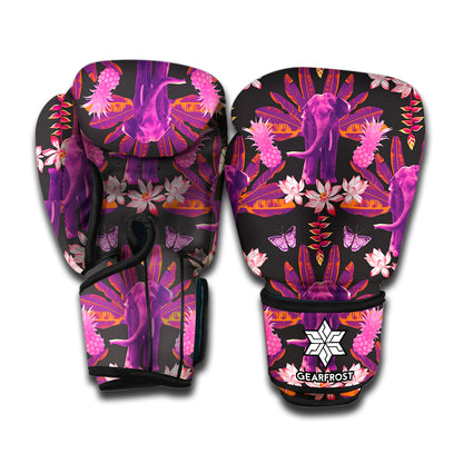 Purple Tropical Elephant Pattern Print Boxing Gloves
