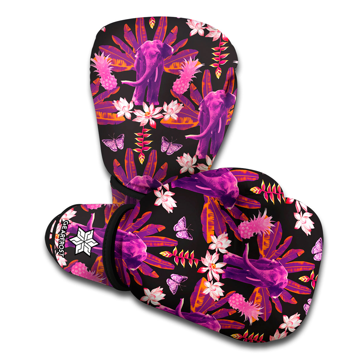 Purple Tropical Elephant Pattern Print Boxing Gloves