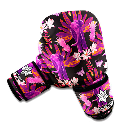 Purple Tropical Elephant Pattern Print Boxing Gloves