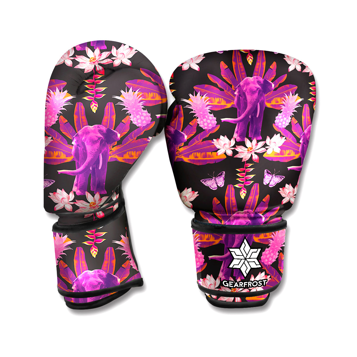 Purple Tropical Elephant Pattern Print Boxing Gloves
