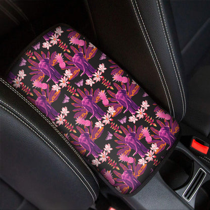 Purple Tropical Elephant Pattern Print Car Center Console Cover