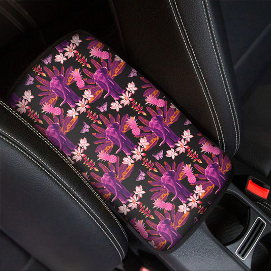 Purple Tropical Elephant Pattern Print Car Center Console Cover
