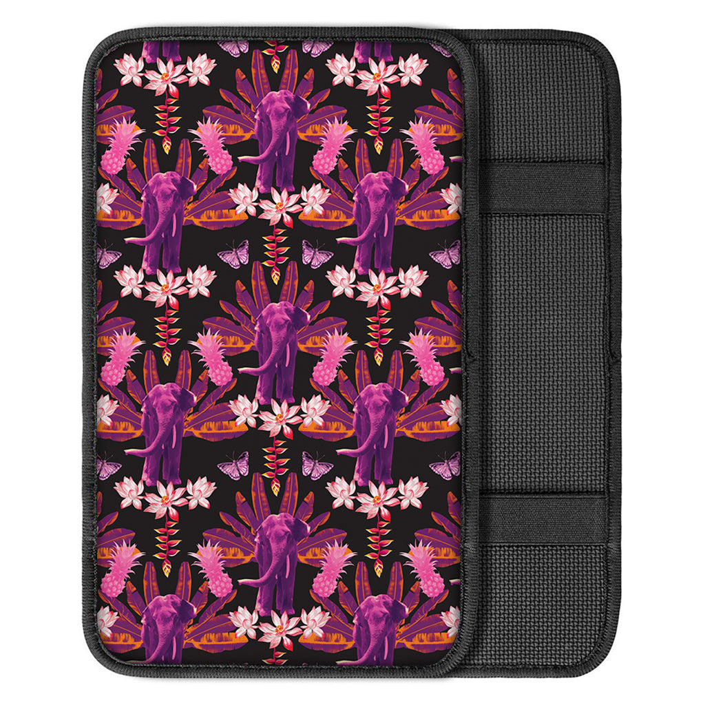 Purple Tropical Elephant Pattern Print Car Center Console Cover