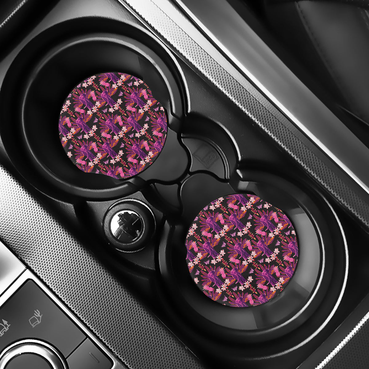 Purple Tropical Elephant Pattern Print Car Coasters