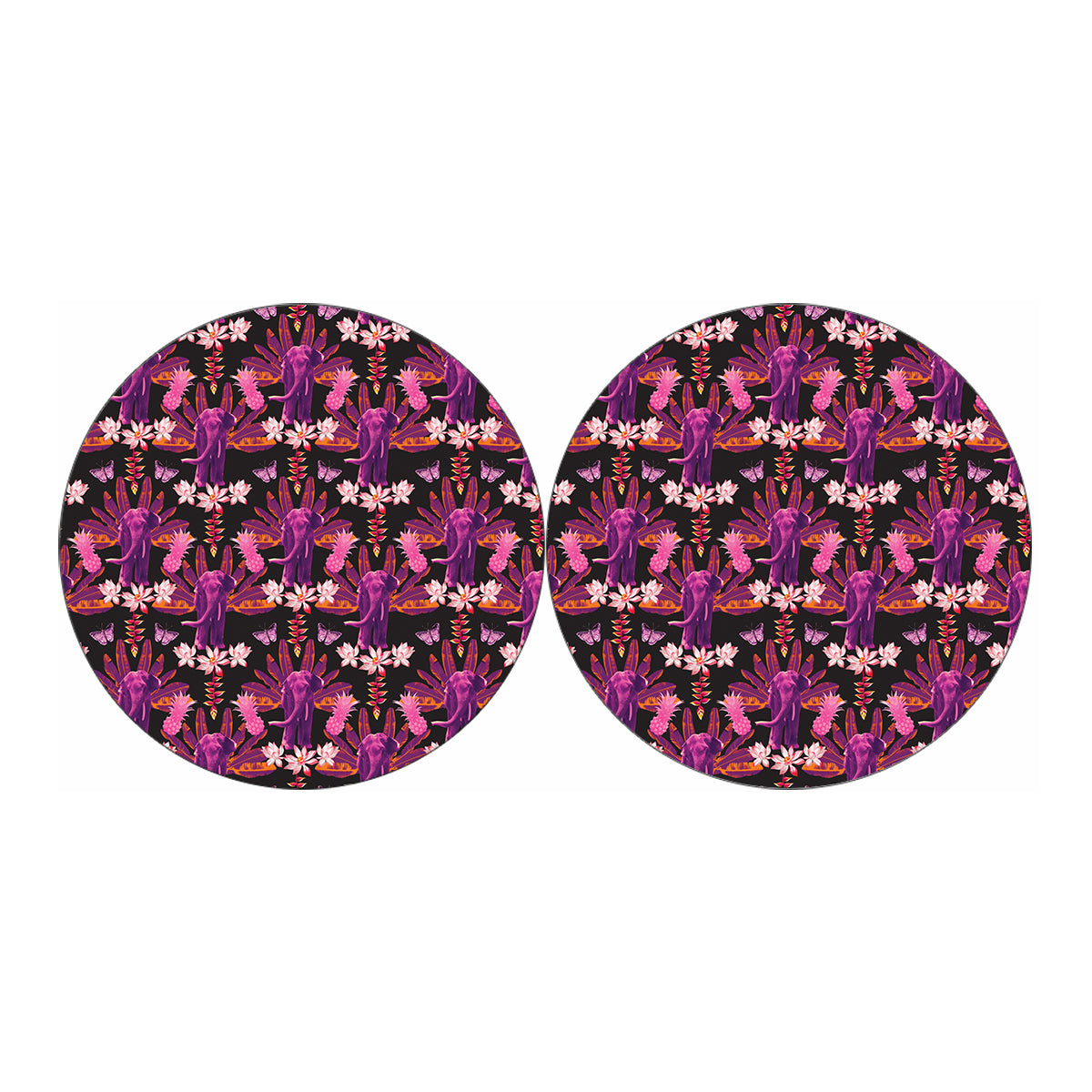 Purple Tropical Elephant Pattern Print Car Coasters