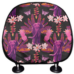 Purple Tropical Elephant Pattern Print Car Headrest Covers