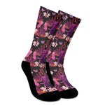 Purple Tropical Elephant Pattern Print Crew Socks