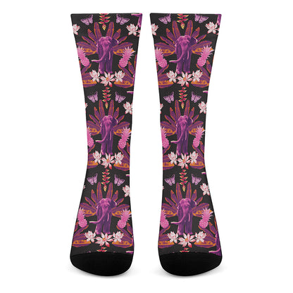 Purple Tropical Elephant Pattern Print Crew Socks