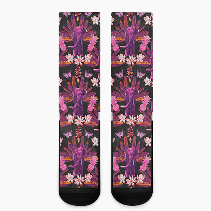 Purple Tropical Elephant Pattern Print Crew Socks