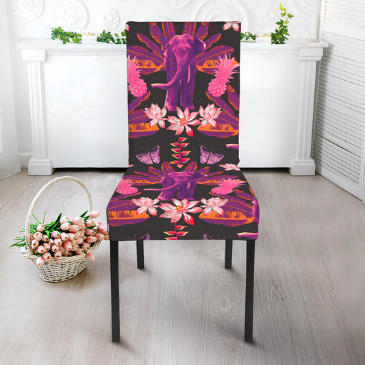 Purple Tropical Elephant Pattern Print Dining Chair Slipcover