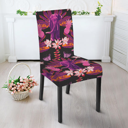 Purple Tropical Elephant Pattern Print Dining Chair Slipcover