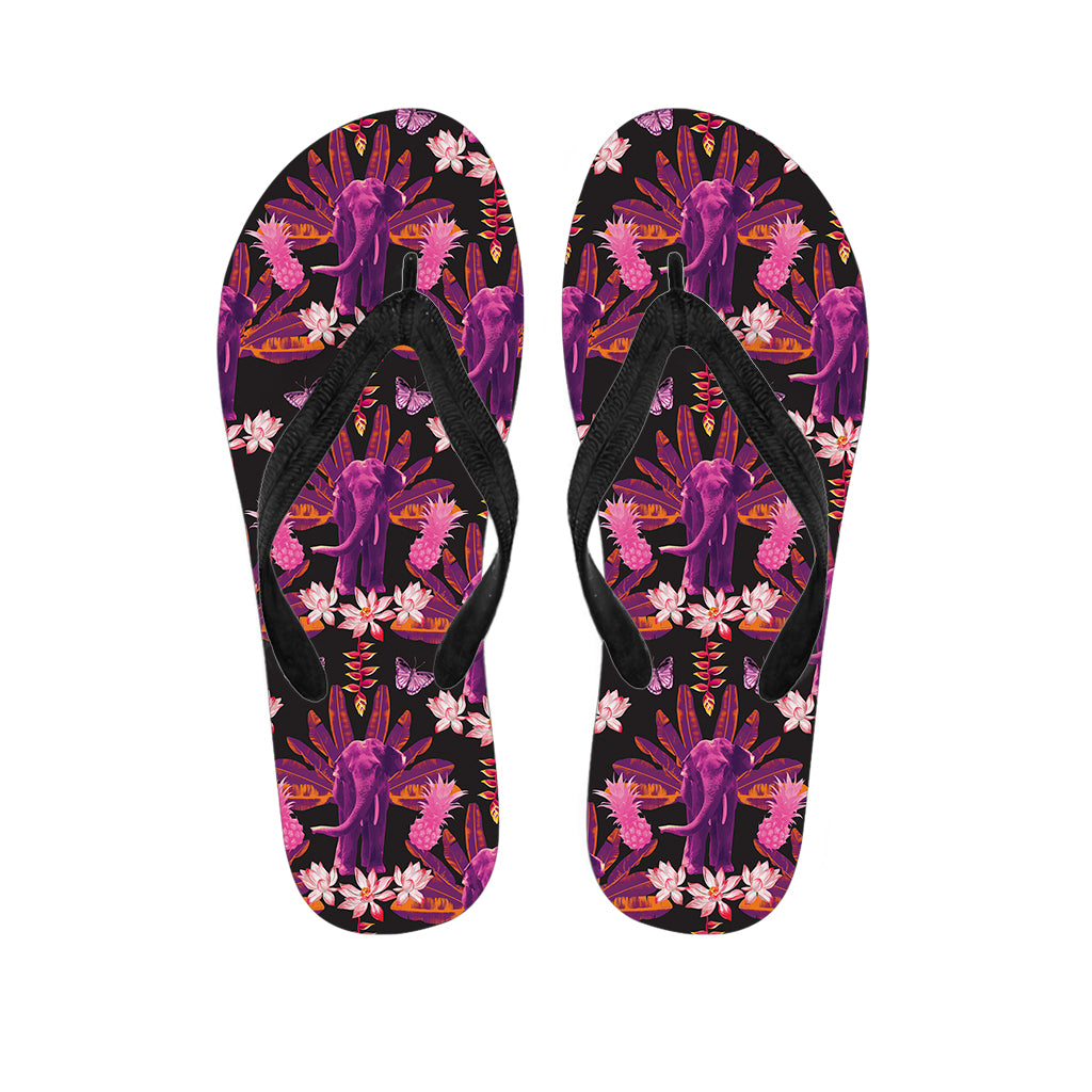 Purple Tropical Elephant Pattern Print Flip Flops
