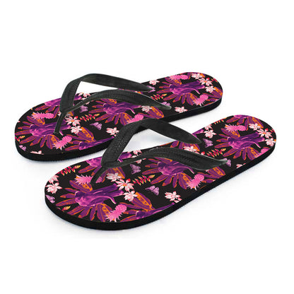Purple Tropical Elephant Pattern Print Flip Flops
