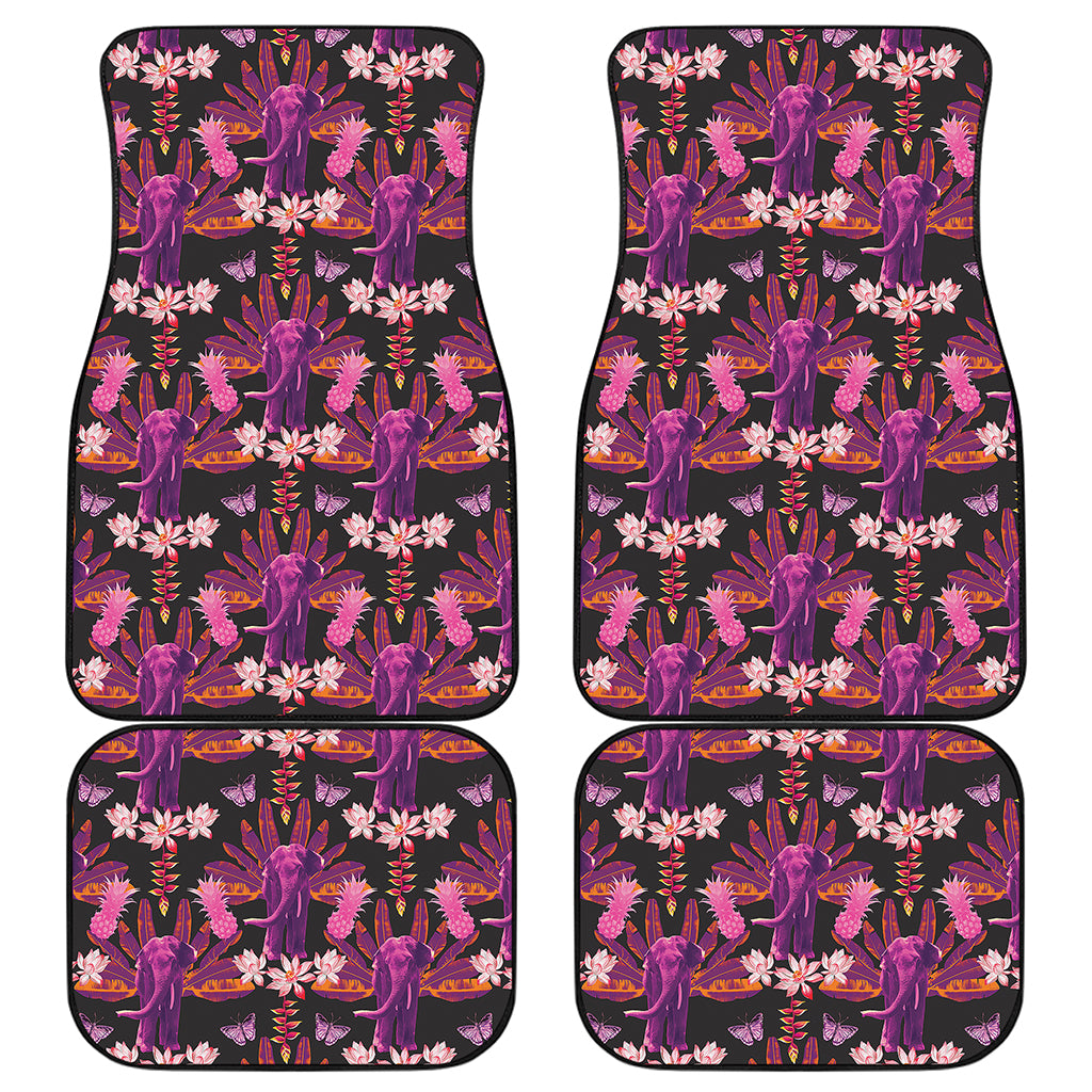 Purple Tropical Elephant Pattern Print Front and Back Car Floor Mats