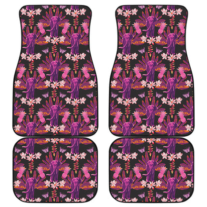Purple Tropical Elephant Pattern Print Front and Back Car Floor Mats